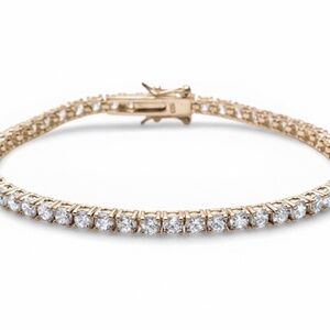 Womens Sterling Silver .925 4mm Zirconia Gold Plated Tennis Bracelet
